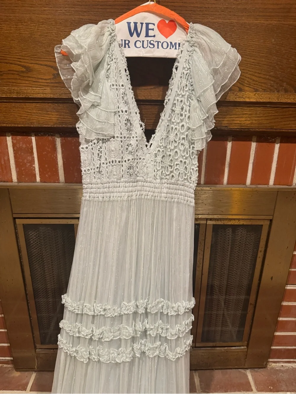 BHLDN Free People FP1 Crochet V-Neck Maxi Dress with Flutter Sleeves